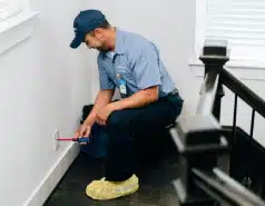 Professional electrician inspecting and replacing old wiring to bring a home up to modern electrical code.