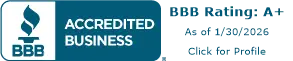 A BBB Business Accreditation with a BBB Rating A+ as of 1/30/26.